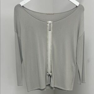 Chic Light Gray Women's Blouse with Front Zipper
